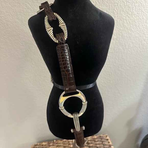 Vintage 90s Brighton Silver Western Brown Leather Hip Belt Size 36 NWOT main image 4